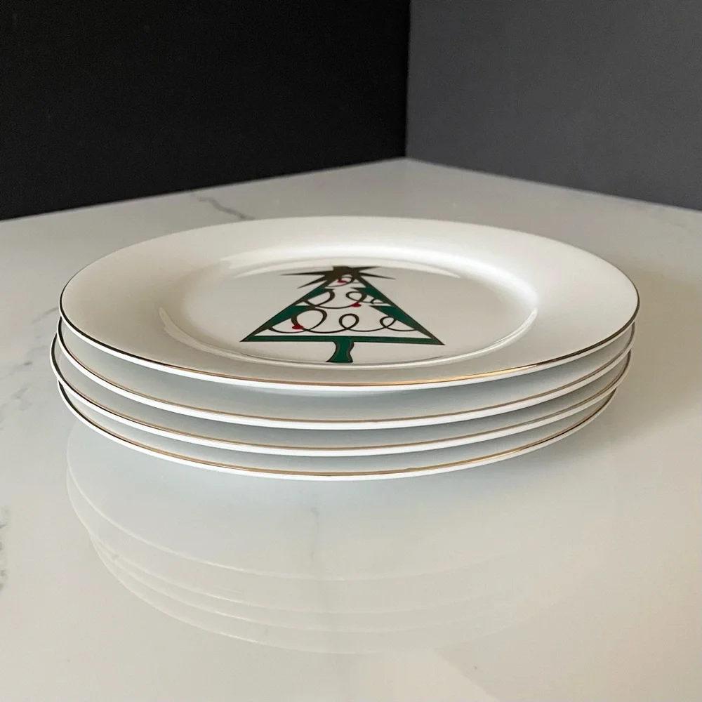 SET of 4 Green Christmas Tree Salad or Dessert Plates by Pier 1
